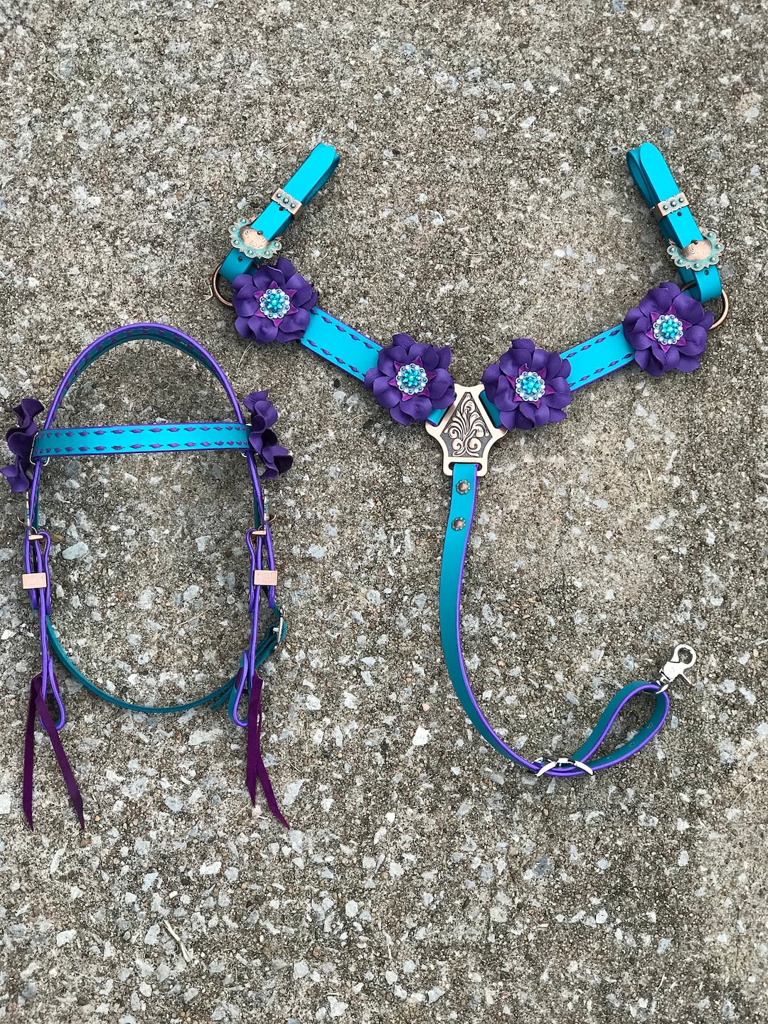 Turquoise Leather Miniature Horse Tack Set. Turquoise Mini Pony Tack