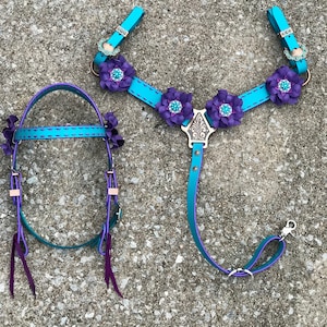 Turquoise Leather Miniature Horse Tack Set. Turquoise Mini Pony Tack Set. Leather Pony Tack Set. Buckstitch Pony Tack Set