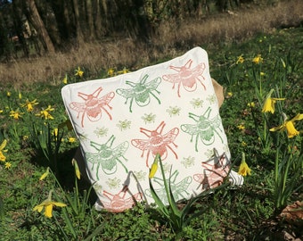 Bee Cushion Cover | Hand Printed | Organic Cotton | Bee Cushion | Block Printed | Bumble Bee | Home Decor | Home | Country Living | Insects