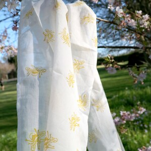 Bee Scarf Hand Printed Scarf Block Printed Organic Cotton Yellow Bumble Bee Gift Ideas Accessory Cotton Scarf Eco Scarf image 8