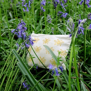 Pouch- Yellow Bee | Hand Printed | Eco Friendly | Organic Cotton | Block Printed | Purse | Make up Bag | Gift | Wallet