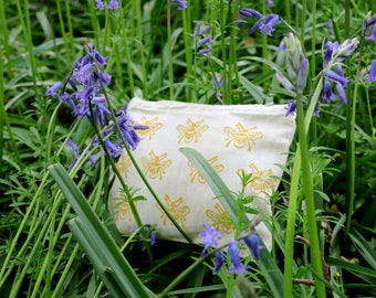 Pouch- Yellow Bee | Hand Printed | Eco Friendly | Organic Cotton | Block Printed | Purse | Make up Bag | Gift | Wallet