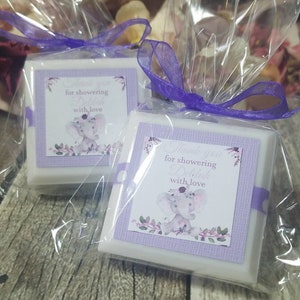 Purple elephant baby shower favors made with soap