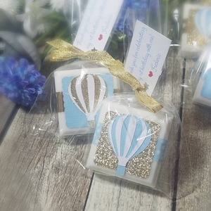Hot air balloon, adventure awaits baby shower favors, made with soap