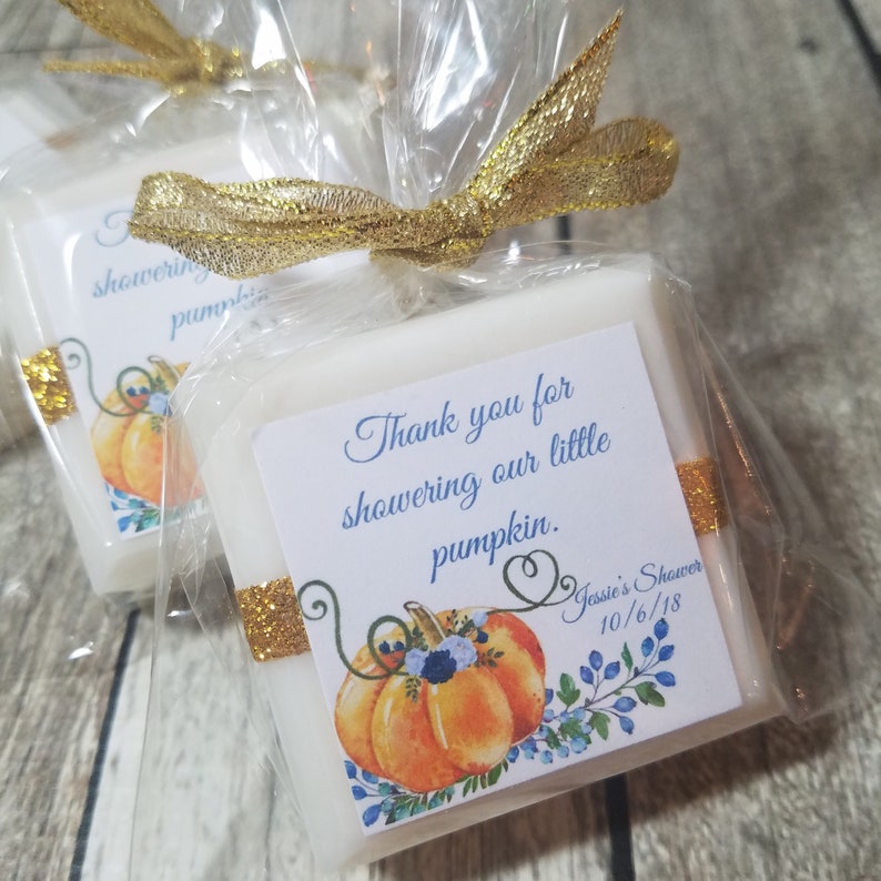 Rustic Fall baby shower soap favors little pumpkin baby shower favors Blue and Gold(pic1)