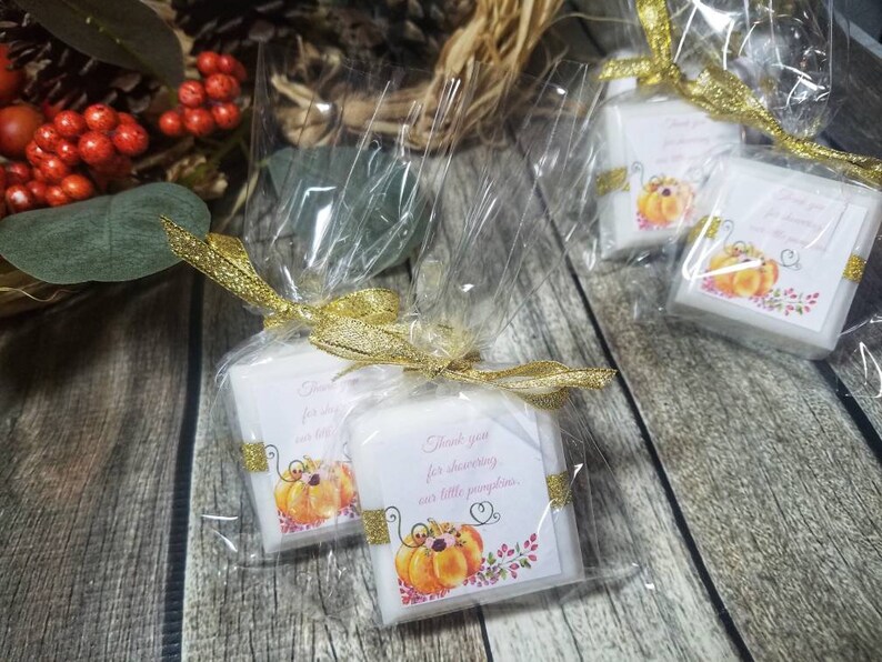 Rustic Fall baby shower soap favors little pumpkin baby shower favors Pink and gold