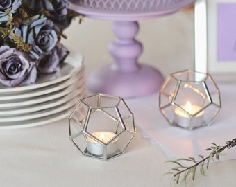 Geometric Modern Glass Tealight Candle Holders | Set of 2