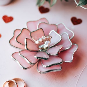 Floral Glass Ring Dish: Pink Wedding Ring Holder