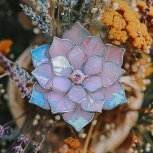 Stained Glass Iridescent Floral Ring Dish • Fairycore Decor • Holographic Jewelry Holder