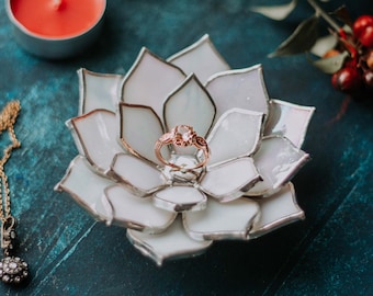 Opalescent Glass Succulent Jewelry Holder & Ring Dish | Spring Wedding Decor | Proposal Ring Box | Wedding Ring Dish