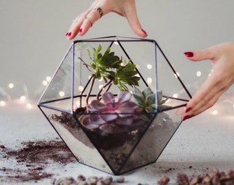 Large Glass Terrarium, Geometric Terrarium, Modern Table Centerpiece, Geometric Planter, Succulent Terrarium, Moss Terrarium, Gardening Gift