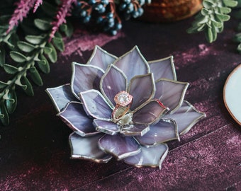 Plat d’anneau de mariage succulent violet, décor de mariage d’automne, bol d’anneau en verre, plat d’anneau de fiançailles, décor de mariage Boho, porte-anneau de mariage