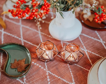 Stained Glass Geometric Candle Holder Set | Fall & Holiday Mantel Decor