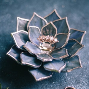 Wedding Ring Dish Glass Succulent Wedding Ring Holder Engagement Ring Dish Jewelry Dish Holder Fall & Winter Wedding Decor Blue Wren