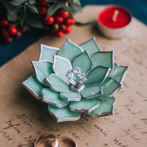 Vitrail Succulent Porte-anneau de mariage Plat et oreiller porteur d’anneau Alternative | Décor de mariage de printemps | Cadeau de demoiselle d'honneur