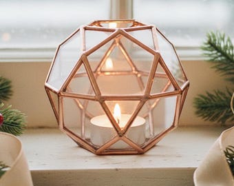 Geometric Stained Glass Candle Holder • Christmas Decor • Cozy Winter Home Decor