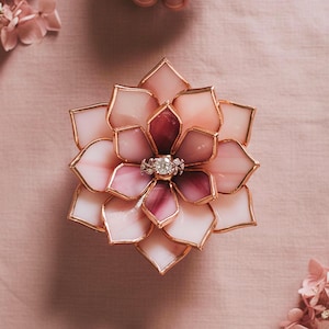 Blush Stained Glass Ring Dish • Pink Lotus Jewelry Holder • Bridal Gift • Romantic Wedding Decor