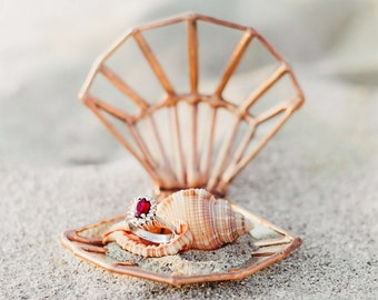 Stained Glass Seashell Wedding Ring Box, Beach Wedding Decor, Mermaid Ring Holder, Ring Bearer Box, Proposal Ring Box