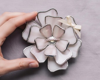 Stained Glass Floral Wedding Ring Dish • Vintage Ring Holder for Engagement & Ceremony
