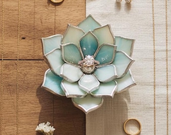 Glasmalerei Sukkulenten Ring Schale • Ehering Träger • Blumen Schmuck Halter • Braut Geschenk