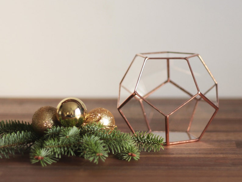 Stained Glass Geometric Copper Terrarium Container | Modern Home Decor 