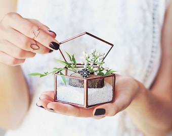 Boîte de porteur d’anneau de mariage géométrique en vitrail, boîte à bagues de proposition