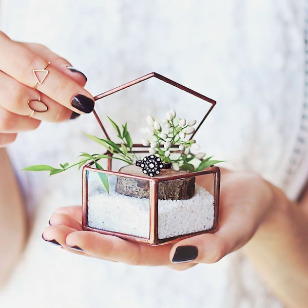 Stained Glass Geometric Wedding Ring Bearer Box, Proposal Ring Box