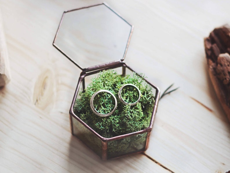 Glass Geometric Wedding Ring Box, Hexagon, Spring Wedding Decor, Ring Bearer Box, Boho Wedding Decor, Copper Ring Holder, Proposal Box Rustic Copper