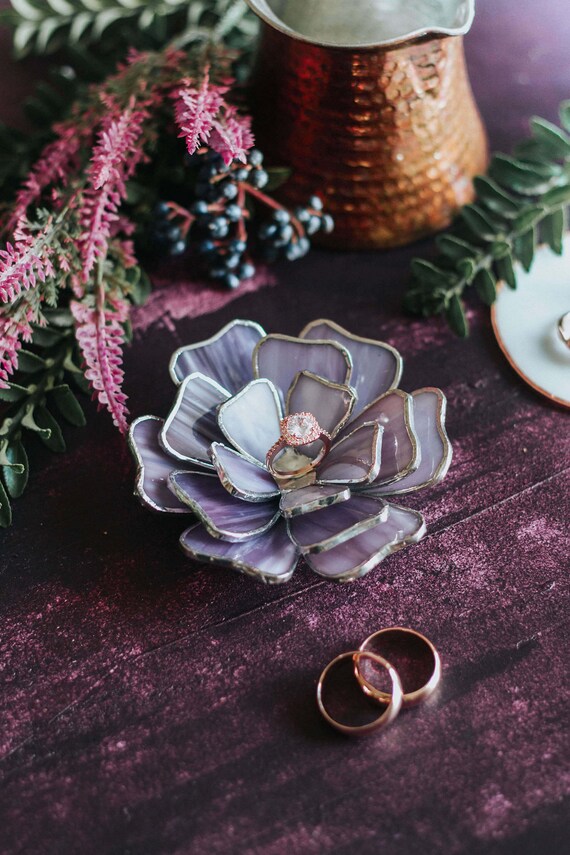 Purple Ring Dish Gift for Bride Boho Wedding Decor Spring Wedding Decor Glass Jewelry Dish Wedding Ring Dish Wedding Ring Holder