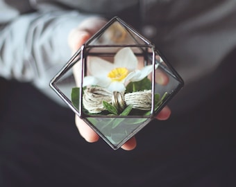 Geometrische Ring Box aus Glas | Braut & Bräutigam Geschenk