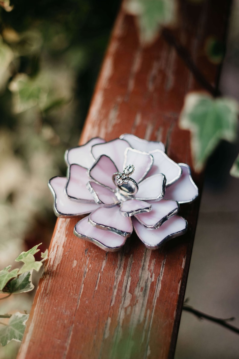 Stained Glass Flower Ring Holder, Fall Wedding Decoration Lilac