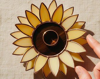 Sunflower Ring Tray • Floral Jewelry Dish • 70s Home Decor