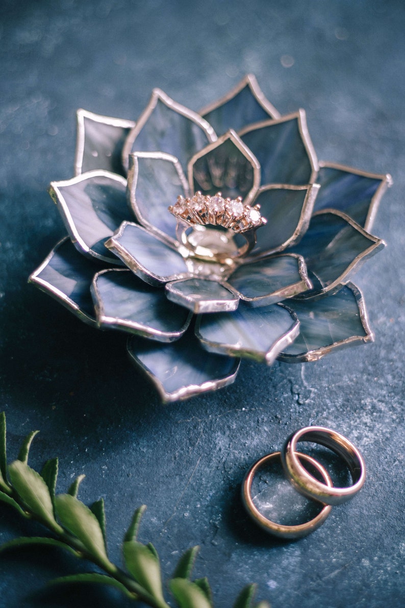 Stained Glass Succulent Wedding Ring Holder Dish & Ring Bearer Pillow Alternative Spring Wedding Decor Bridesmaid Gift Blue Wren