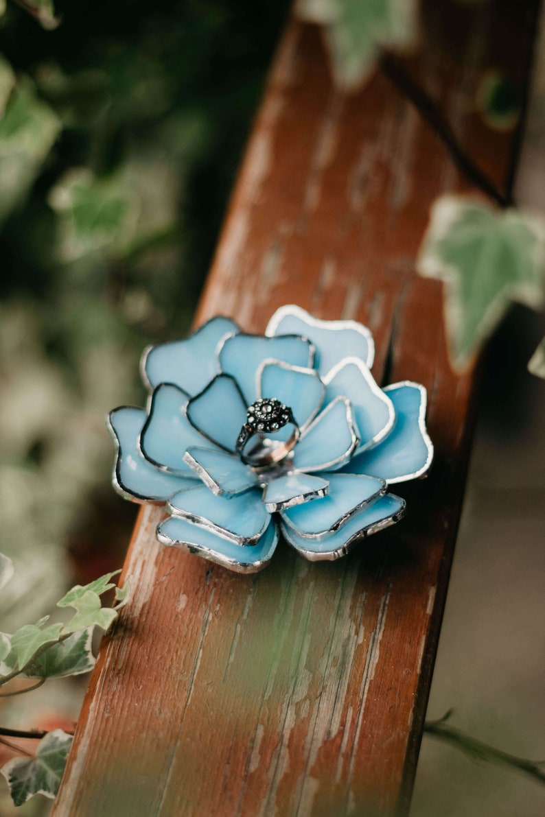 Engagement Gift Mother/'s Day Gift Floral Jewelry Dish Wedding Ring Dish Holder Stained Glass Decor Ring Bearer Pillow