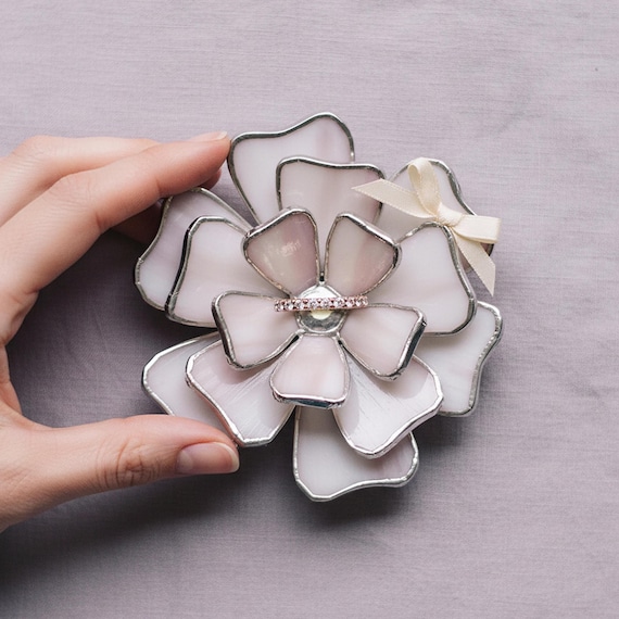 Stained Glass Floral Wedding Ring Dish • Vintage Ring Holder for Engagement & Ceremony