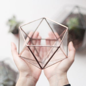 Glass Geometric Terrarium Container Minimalist Planter Rustic Copper