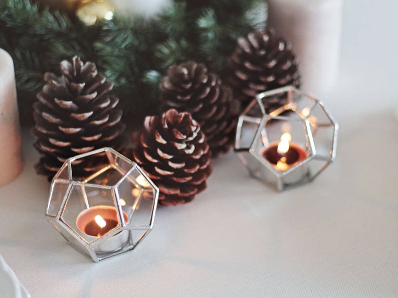 Geometric Modern Glass Tealight Candle Holders Set of 2 image 3