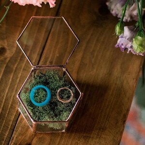 Glass Geometric Wedding Ring Box, Hexagon, Spring Wedding Decor, Ring Bearer Box, Boho Wedding Decor, Copper Ring Holder, Proposal Box image 2