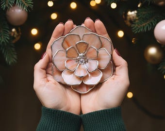 Handmade Stained Glass Flower Ring Dish • Jewelry Holder • Tea Light Candle Holder • Christmas Gift