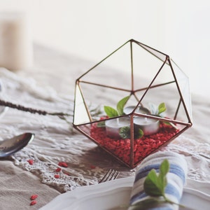 Geometric Glass Terrarium Container, Modern Planter, Coffee Table Decor Rustic Copper