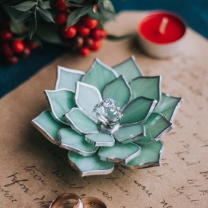 Wedding Ring Dish Glass Succulent Wedding Ring Holder Engagement Ring Dish Jewelry Dish Holder Fall & Winter Wedding Decor Morning Beauty