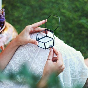 Glass Geometric Wedding Ring Box, Hexagon, Spring Wedding Decor, Ring Bearer Box, Boho Wedding Decor, Copper Ring Holder, Proposal Box image 9