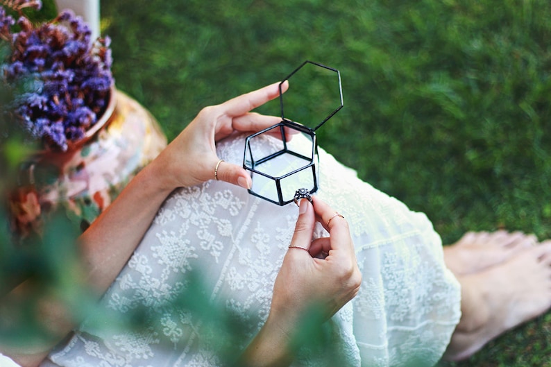 Glass Geometric Wedding Ring Box, Hexagon, Spring Wedding Decor, Ring Bearer Box, Boho Wedding Decor, Copper Ring Holder, Proposal Box image 9