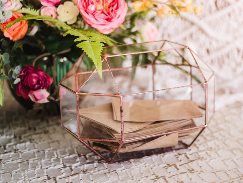 Large Geometric Glass Wedding Card Box | Conservatory Envelope Holder 