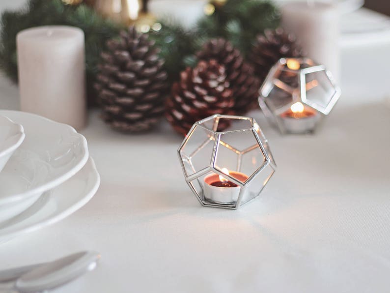 Geometric Modern Glass Tealight Candle Holders Set of 2 image 8