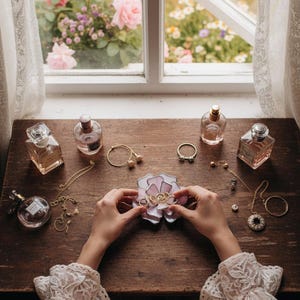 Plato para anillos de boda con diseño floral en vidrieras • Soporte vintage para anillos de compromiso y ceremonia imagen 9