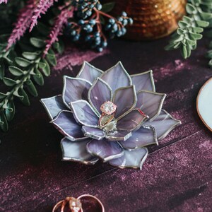 Wedding Ring Dish Glass Succulent Wedding Ring Holder Engagement Ring Dish Jewelry Dish Holder Fall & Winter Wedding Decor Purple Pearl