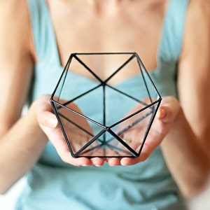 Stained Glass Geometric Terrarium Container | Minimalist & Modern Planter for Indoor Gardening | Coffee Table Decor