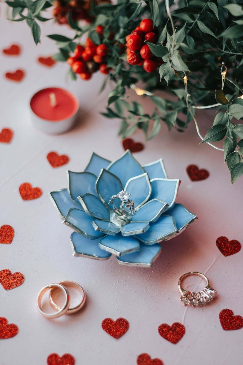 Glass Succulent Ring Dish, Cottagecore Wedding Decor, Valentine's Day Gift image 4