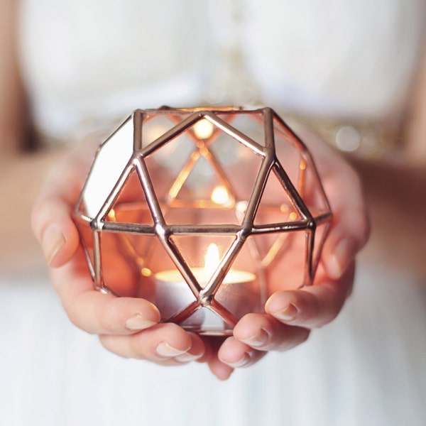 Stained Glass Geometric Candle Holder: Copper Ring Bearer Box